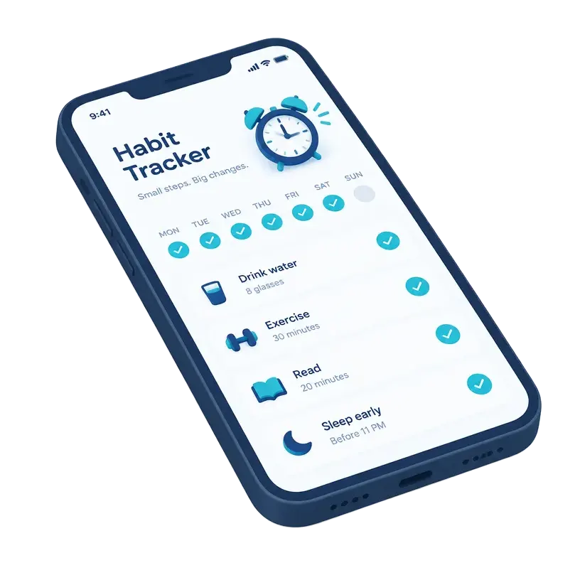 Isometric phone with a habit tracker